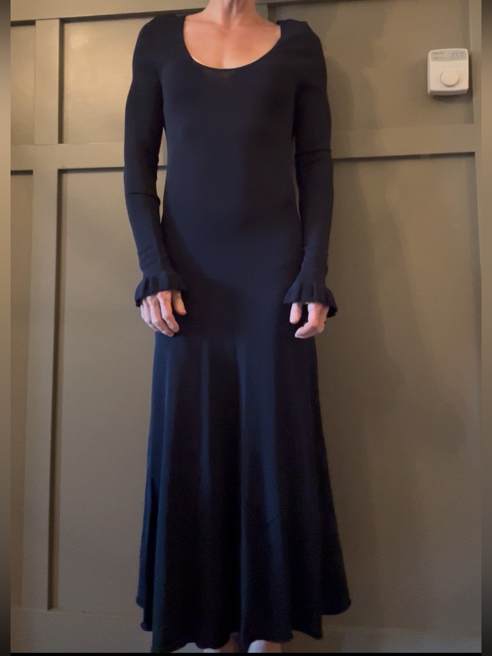 Roller Rabbit Maxi Dress Long Ruffle Sleeves Navy Blue Size Small